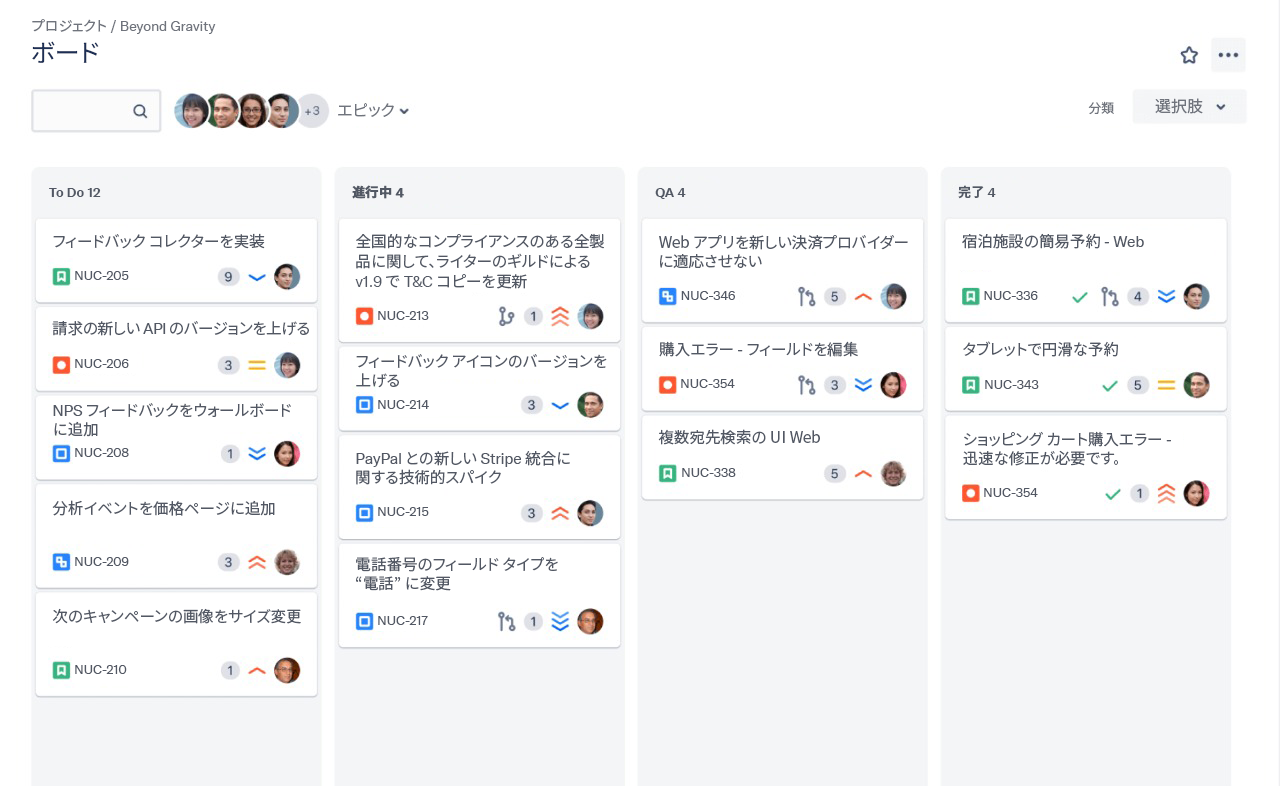 Jira Software のカンバン ボードの例